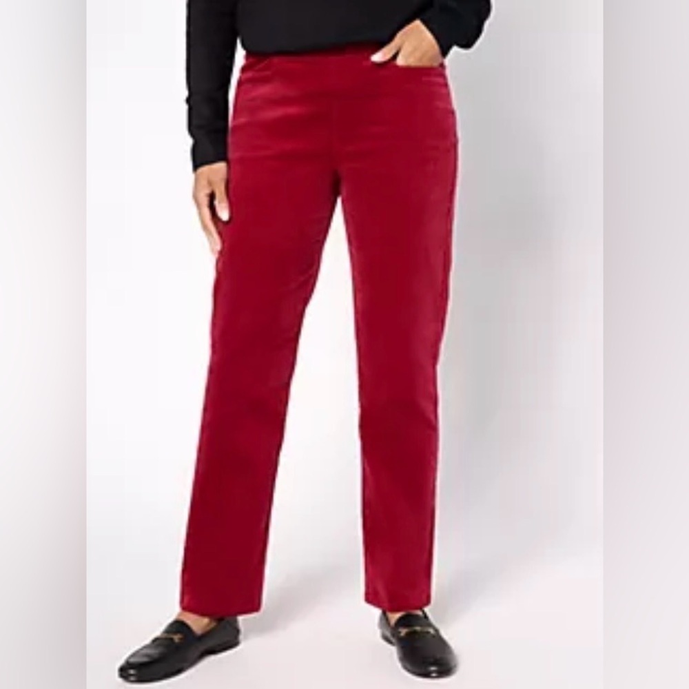 *NWOT* Denim & Co. Women’s Cranberry Soft Stretch Velvet Straight Leg Pant, M